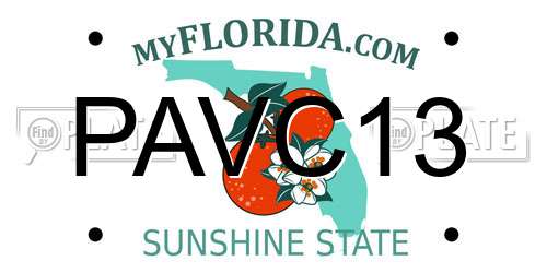 PAVC13 Florida License Plate