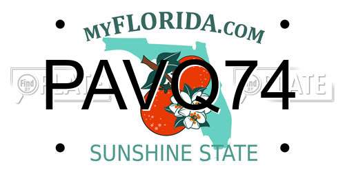 PAVQ74 Florida License Plate