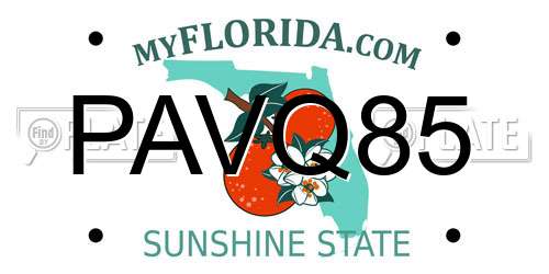 PAVQ85 Florida License Plate