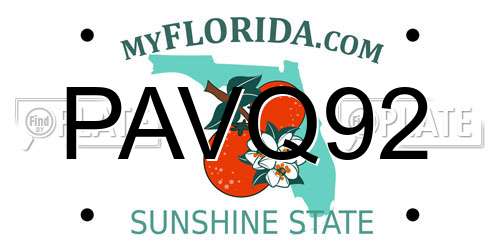 PAVQ92 Florida License Plate