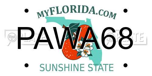 PAWA68 Florida License Plate