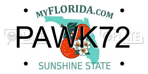 PAWK72 Florida License Plate