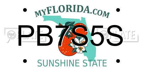 PB7S5S Florida License Plate