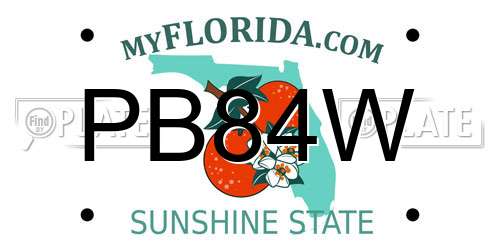 PB84W Florida License Plate
