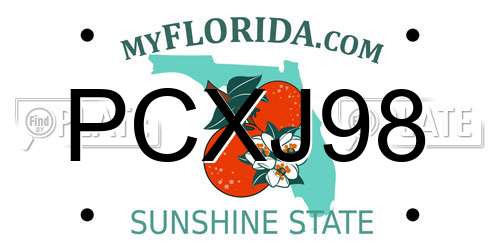 PCXJ98 Florida License Plate