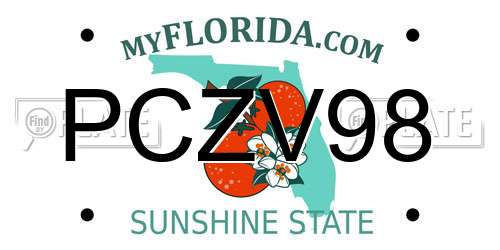 PCZV98 Florida License Plate