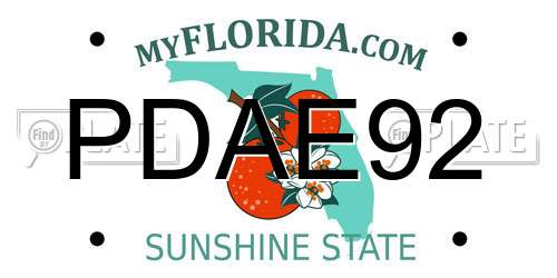 PDAE92 Florida License Plate