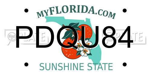 PDQU84 Florida License Plate