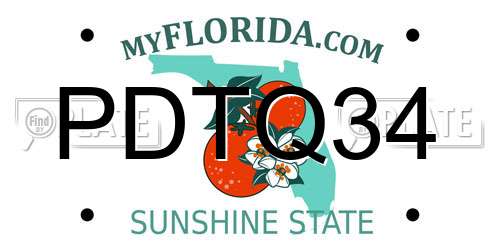 PDTQ34 Florida License Plate