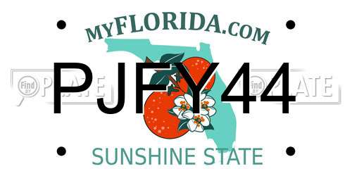 PJFY44 Florida License Plate