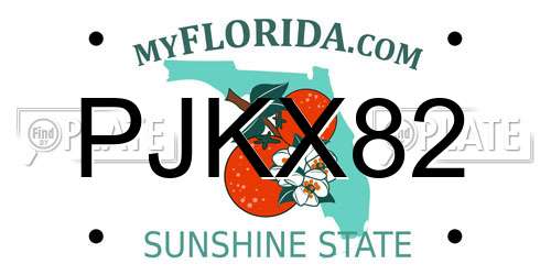 PJKX82 Florida License Plate