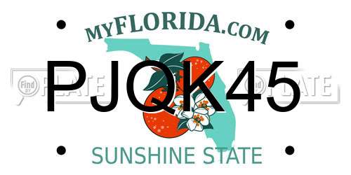 PJQK45 Florida License Plate
