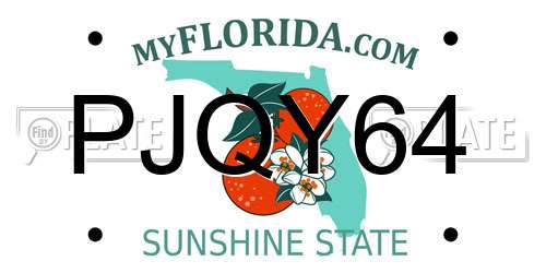 PJQY64 Florida License Plate