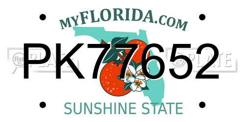 PK77652 Florida License Plate
