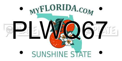 PLWQ67 Florida License Plate