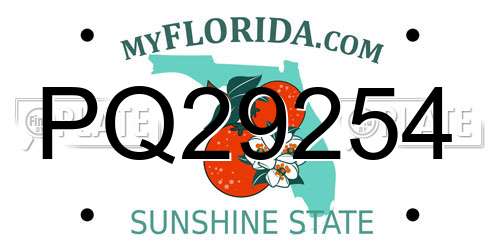 PQ29254 Florida License Plate
