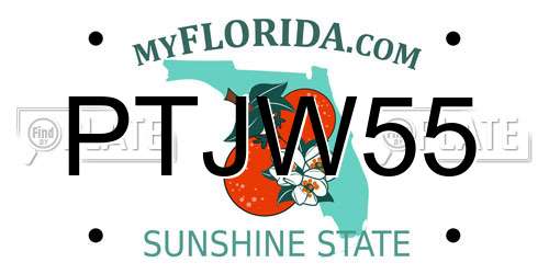 PTJW55 Florida License Plate