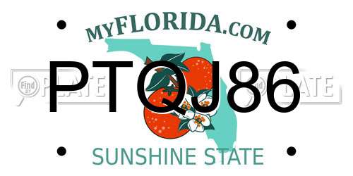 PTQJ86 Florida License Plate