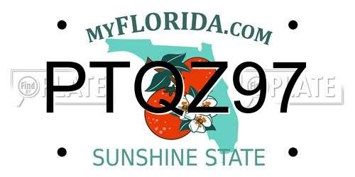 PTQZ97 Florida License Plate