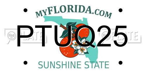 PTUQ25 Florida License Plate