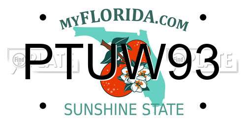PTUW93 Florida License Plate