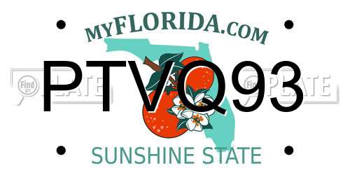 PTVQ93 Florida License Plate