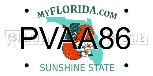 PVAA86 Florida License Plate