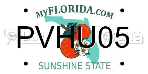 PVHU05 Florida License Plate