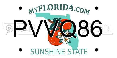 PVVQ86 Florida License Plate