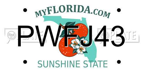 PWFJ43 Florida License Plate