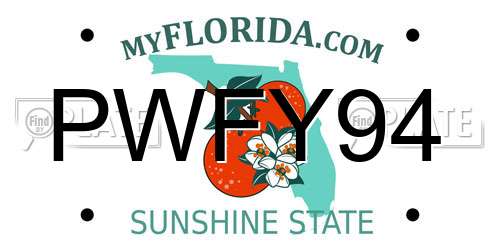PWFY94 Florida License Plate