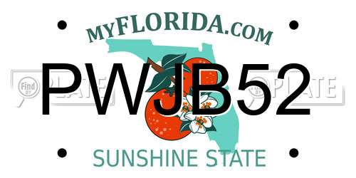 PWJB52 Florida License Plate