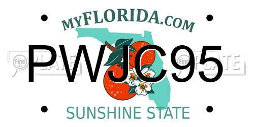 PWJC95 Florida License Plate