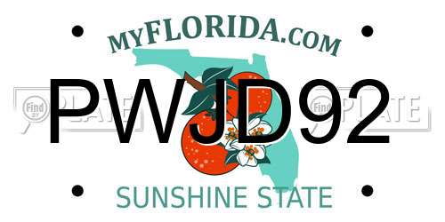 PWJD92 Florida License Plate