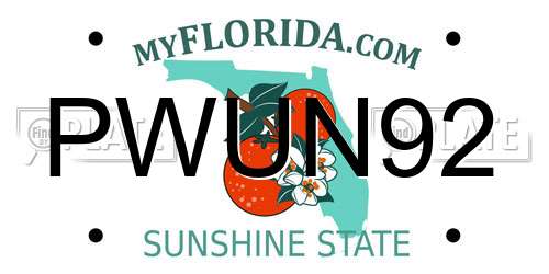 PWUN92 Florida License Plate