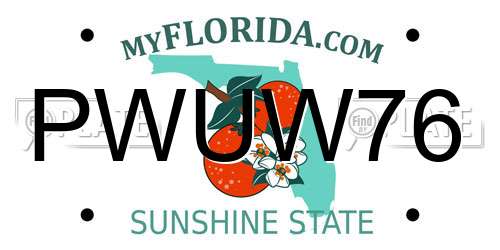 PWUW76 Florida License Plate