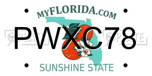 PWXC78 Florida License Plate
