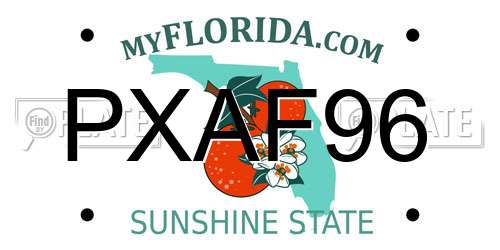 PXAF96 Florida License Plate