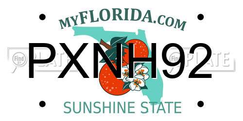 PXNH92 Florida License Plate
