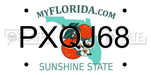 PXQJ68 Florida License Plate