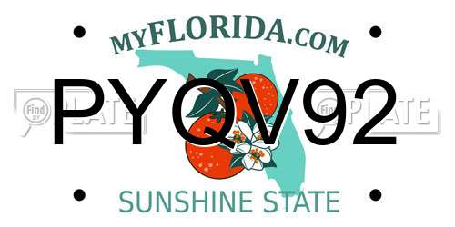 PYQV92 Florida License Plate