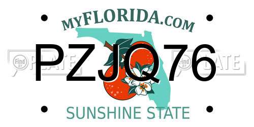 PZJQ76 Florida License Plate