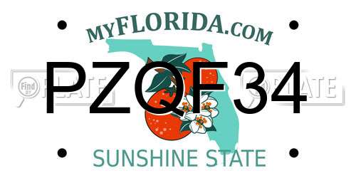 PZQF34 Florida License Plate
