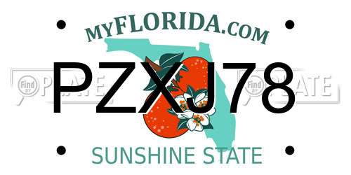 PZXJ78 Florida License Plate