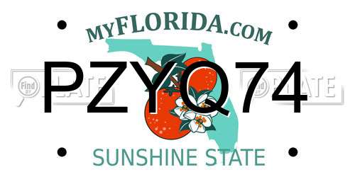 PZYQ74 Florida License Plate