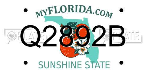 Q2892B Florida License Plate