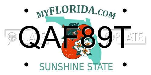 QAF89T Florida License Plate