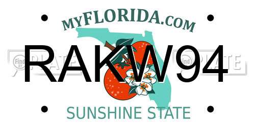 RAKW94 Florida License Plate