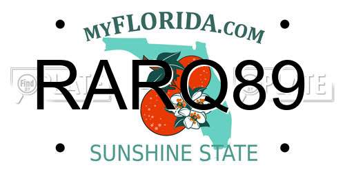 RARQ89 Florida License Plate