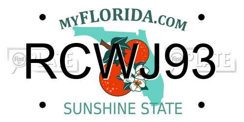 RCWJ93 Florida License Plate